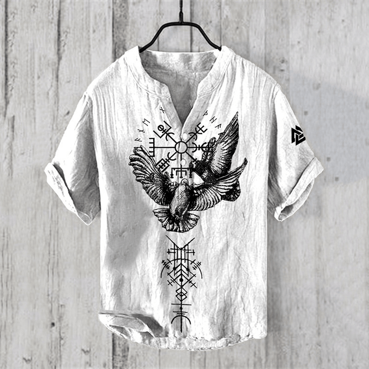 WorldNorse Vegvisir Raven Valknut Rune Casual Shirt