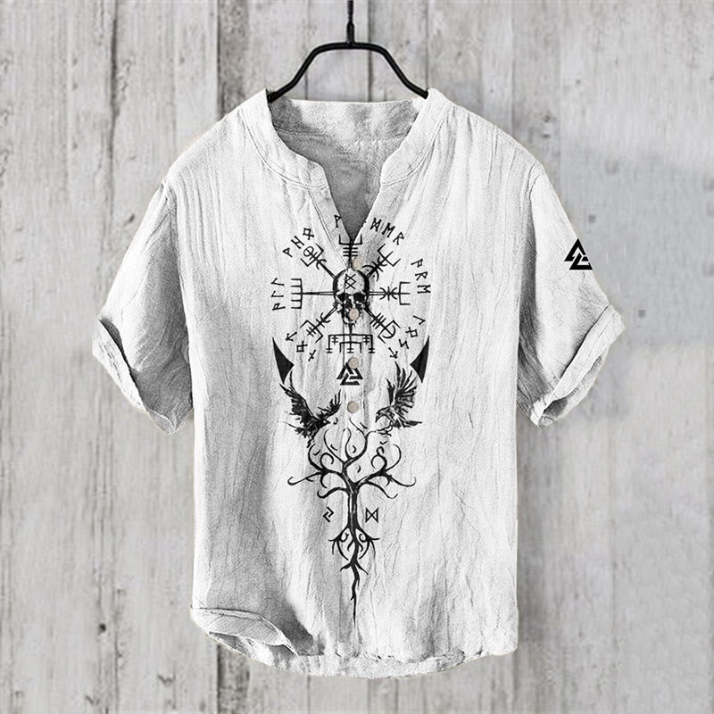 WorldNorse Yggdrasil Skull Head Vegvisir Casual Shirt - US/UK/AU50，EU60 (5XL) - image 0