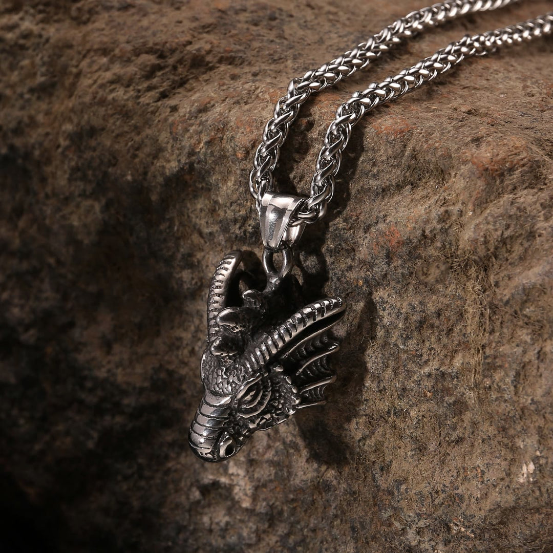 WorldNorse Vintage Norse Dragon Head Necklace - Silver - image 0