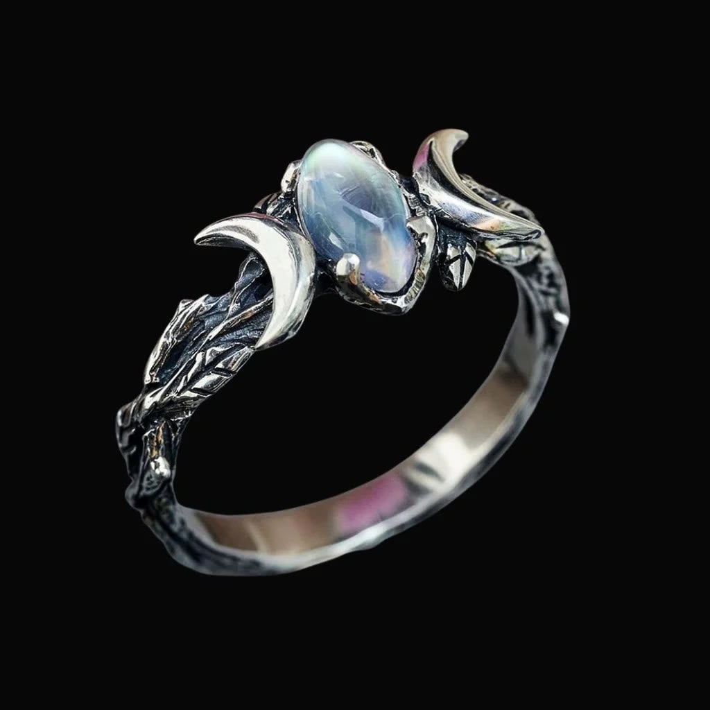 WorldNorse Moonstone Crescent Twin Moon Ring - AU Size T1/2 (US 10) - image 0