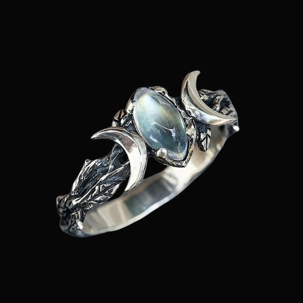 WorldNorse Moonstone Crescent Twin Moon Ring - image 1