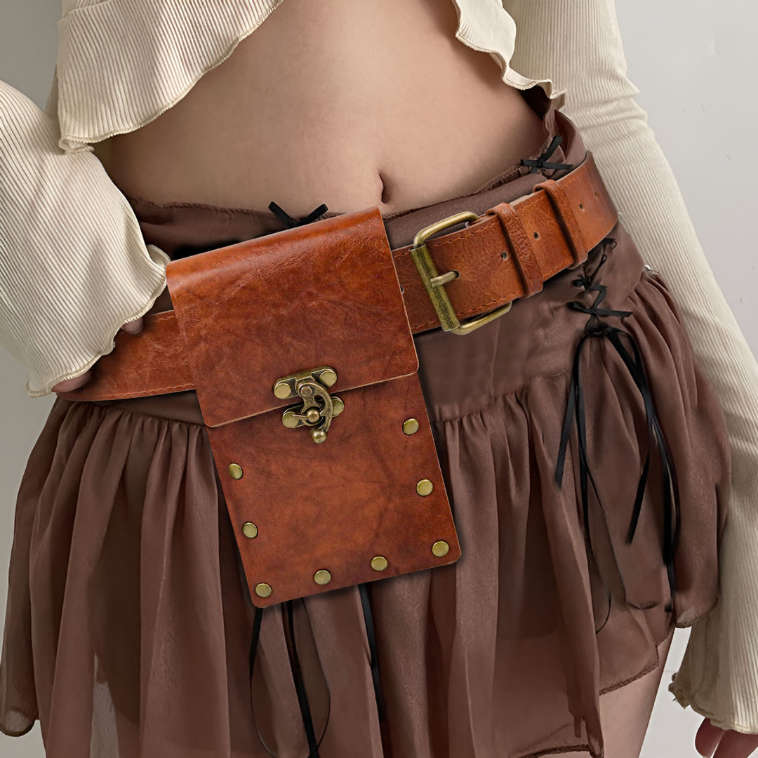 WorldNorse Vintage Fanny Pack Medieval Belt Pouch Bag - Brown - image 0