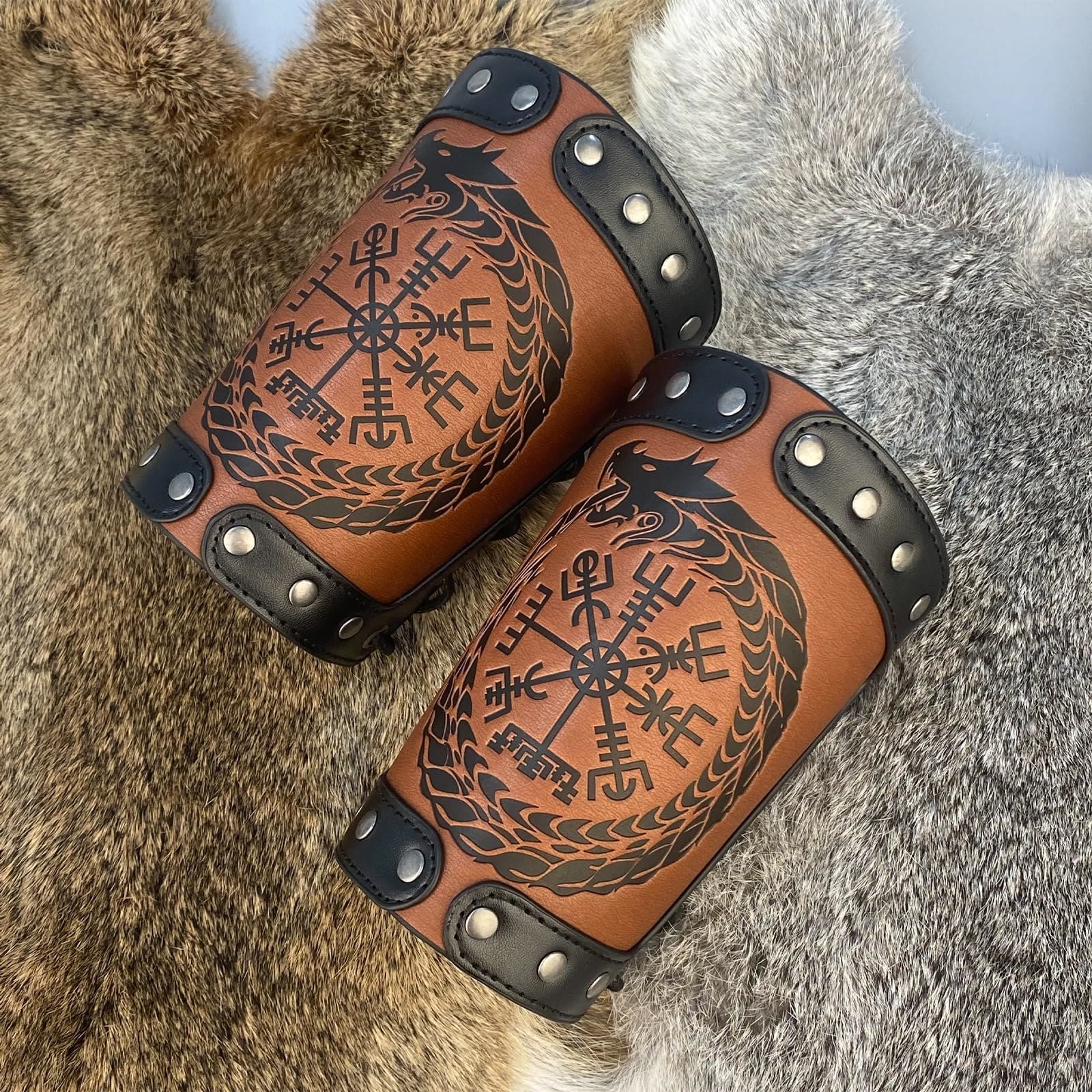 WorldNorse Jormungandr Embossed Compass Arm Bracers - Eco Leather ...
