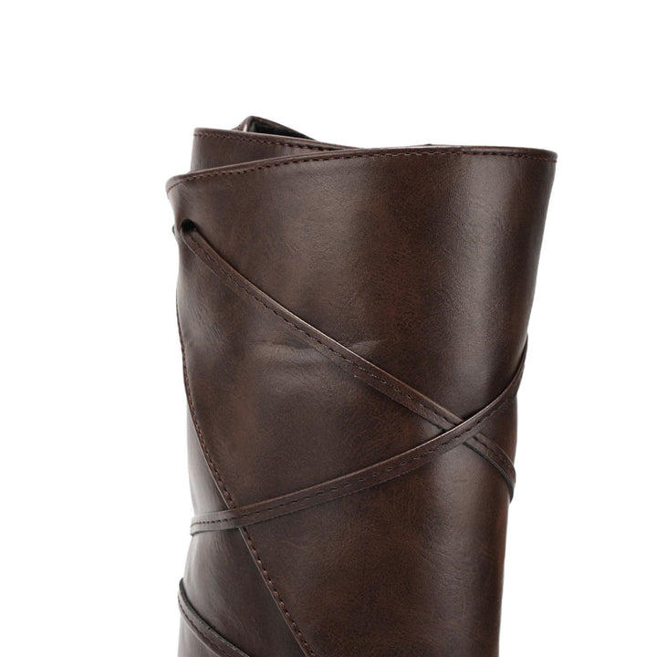 Worldnorse Women Leather Lace-up Pointed Toe Boots
