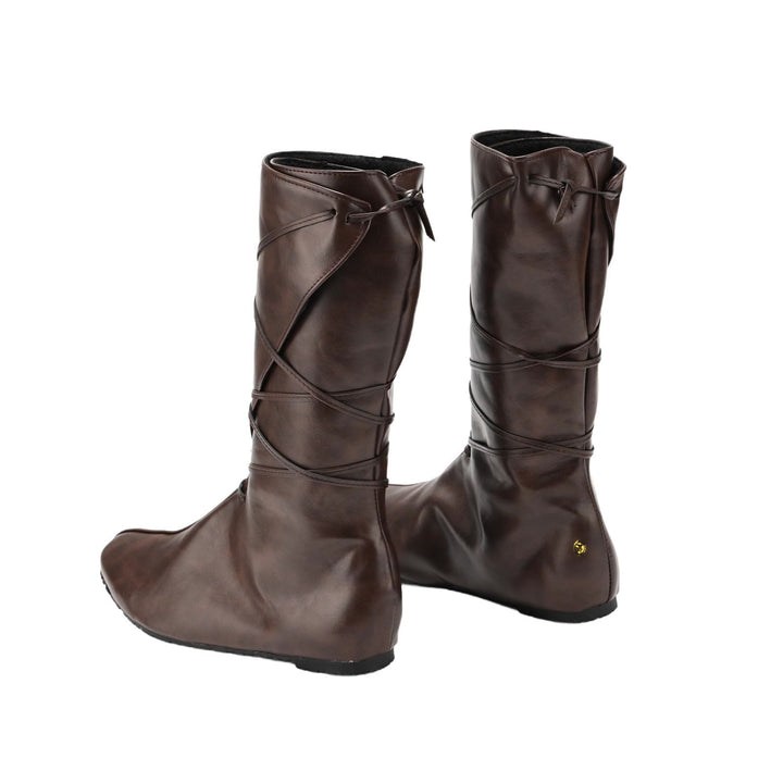 Worldnorse Women Leather Lace-up Pointed Toe Boots