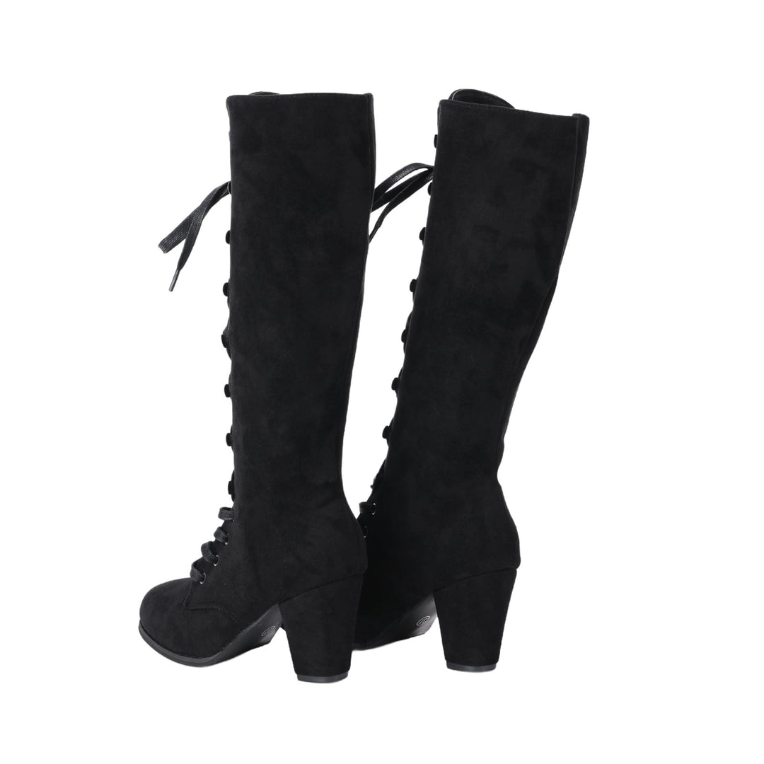 Worldnorse Women Chunky Heel Lace Up Mid Calf Boots