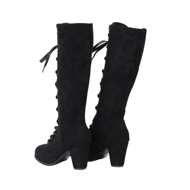 Worldnorse Women Chunky Heel Lace Up Mid Calf Boots