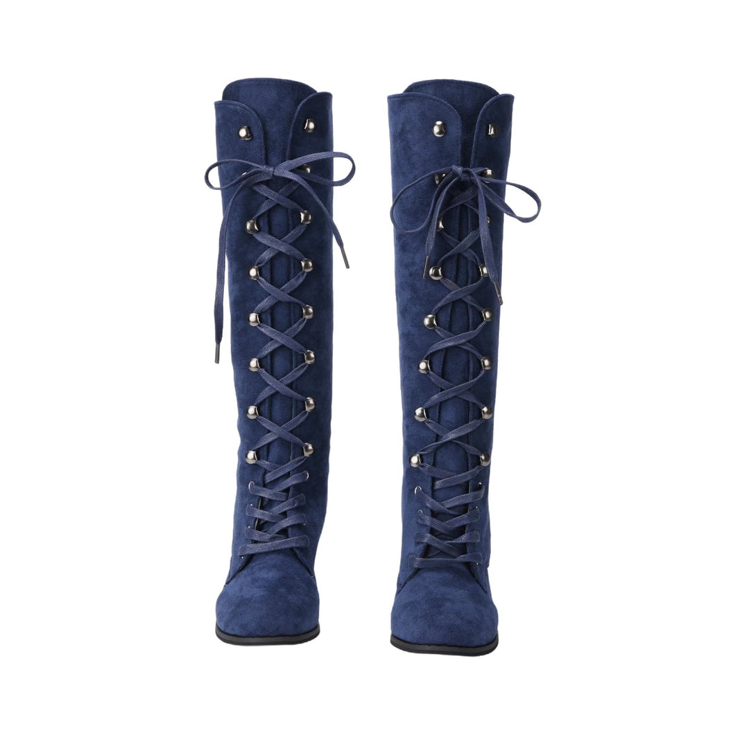 Worldnorse Women Chunky Heel Lace Up Mid Calf Boots