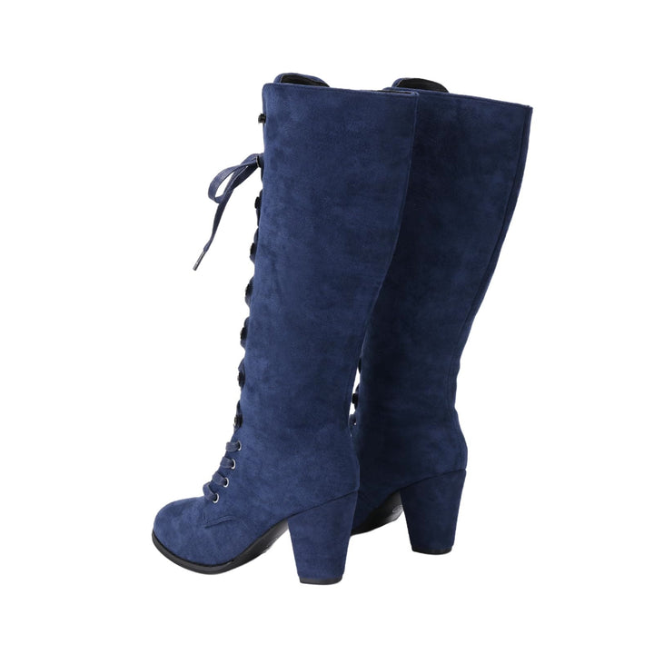 Worldnorse Women Chunky Heel Lace Up Mid Calf Boots