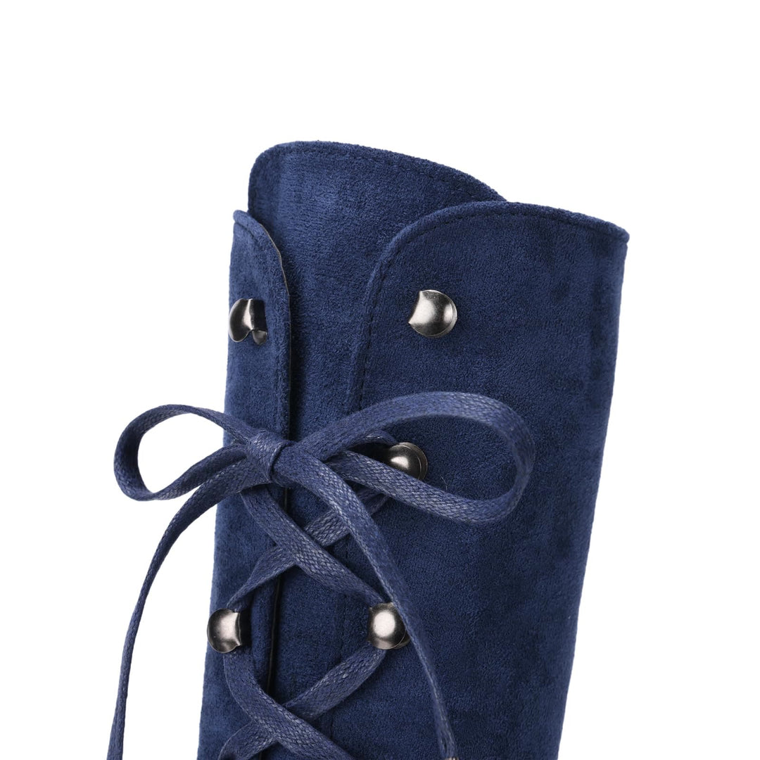 Worldnorse Women Chunky Heel Lace Up Mid Calf Boots