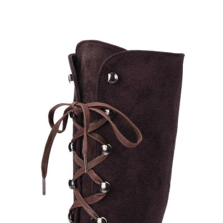 Worldnorse Women Chunky Heel Lace Up Mid Calf Boots
