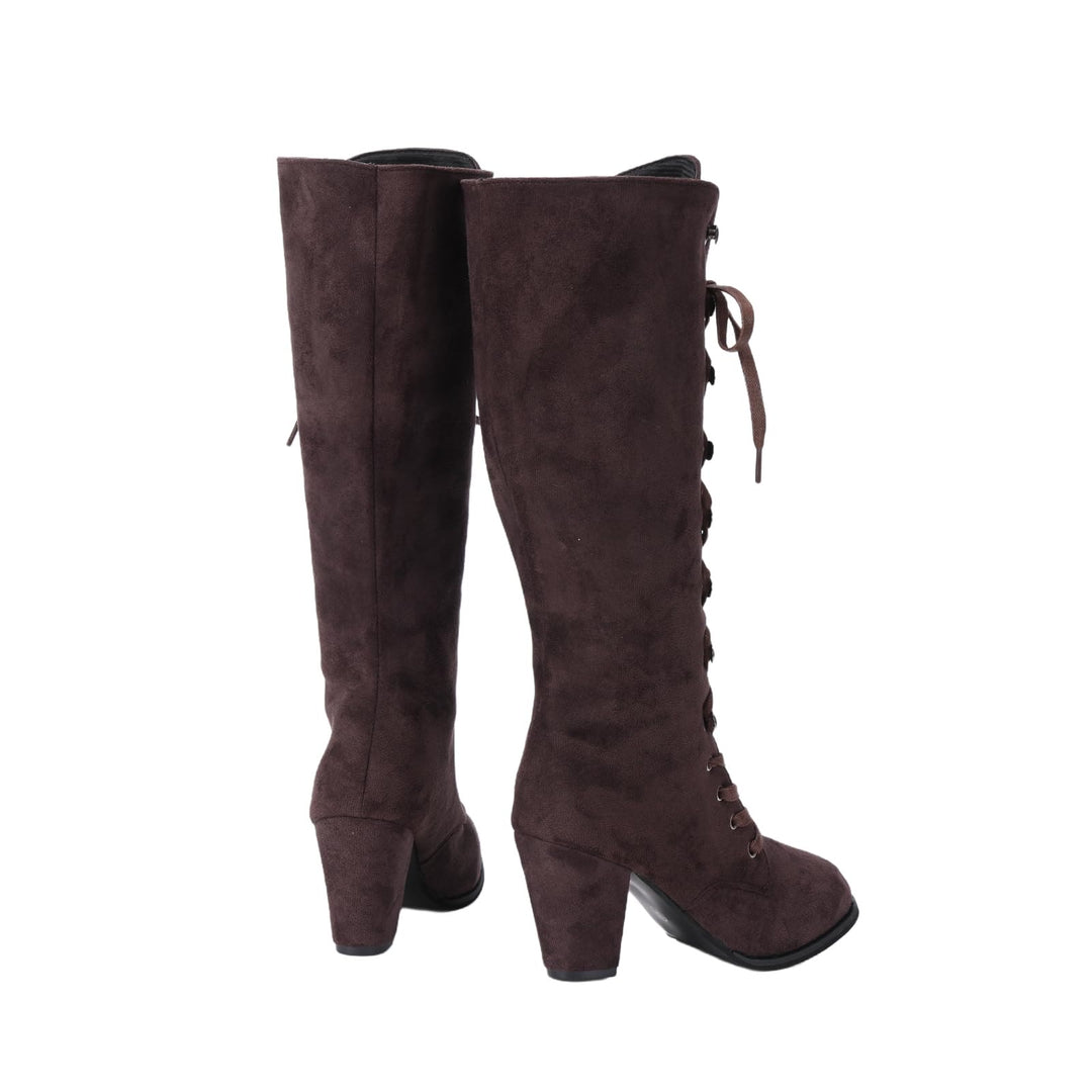 Worldnorse Women Chunky Heel Lace Up Mid Calf Boots