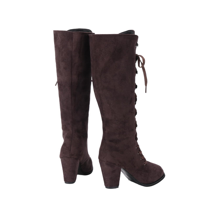 Worldnorse Women Chunky Heel Lace Up Mid Calf Boots