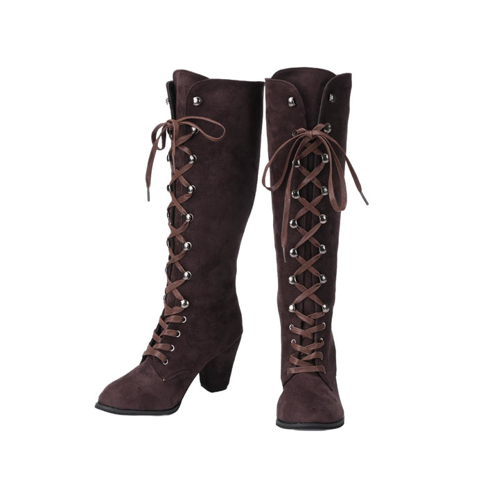 Worldnorse Women Chunky Heel Lace Up Mid Calf Boots