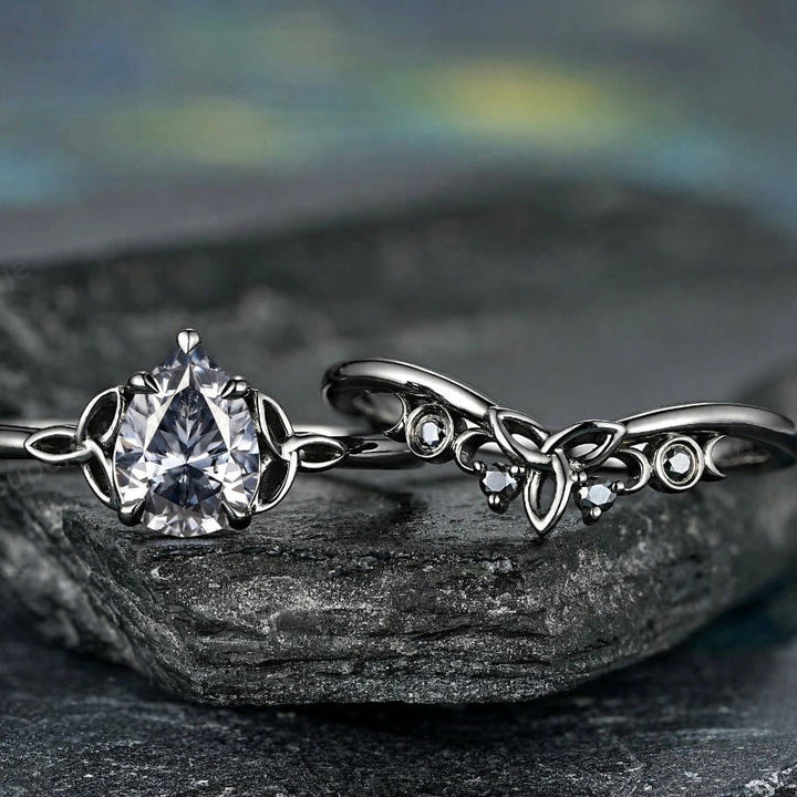 WorldNorse Vintage Celtic Knot Pear Gray Moissanite Ring Set - image 5