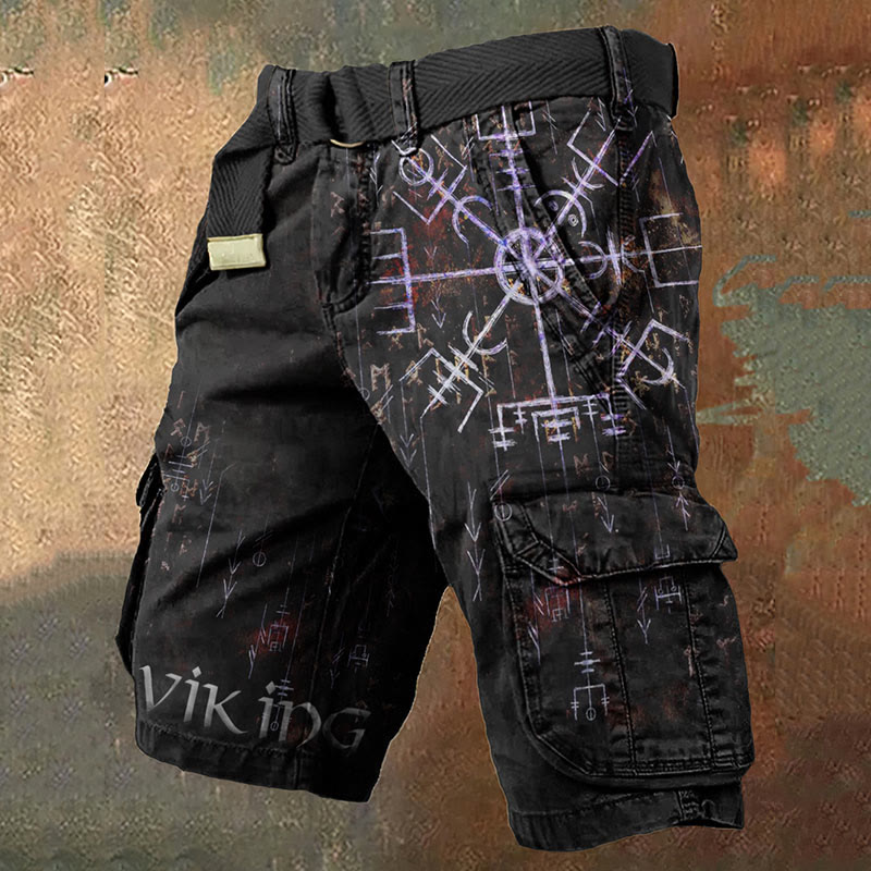 WorldNorse Mystic Rune Vegvisir Cargo Shorts for Men - Viking Style ...