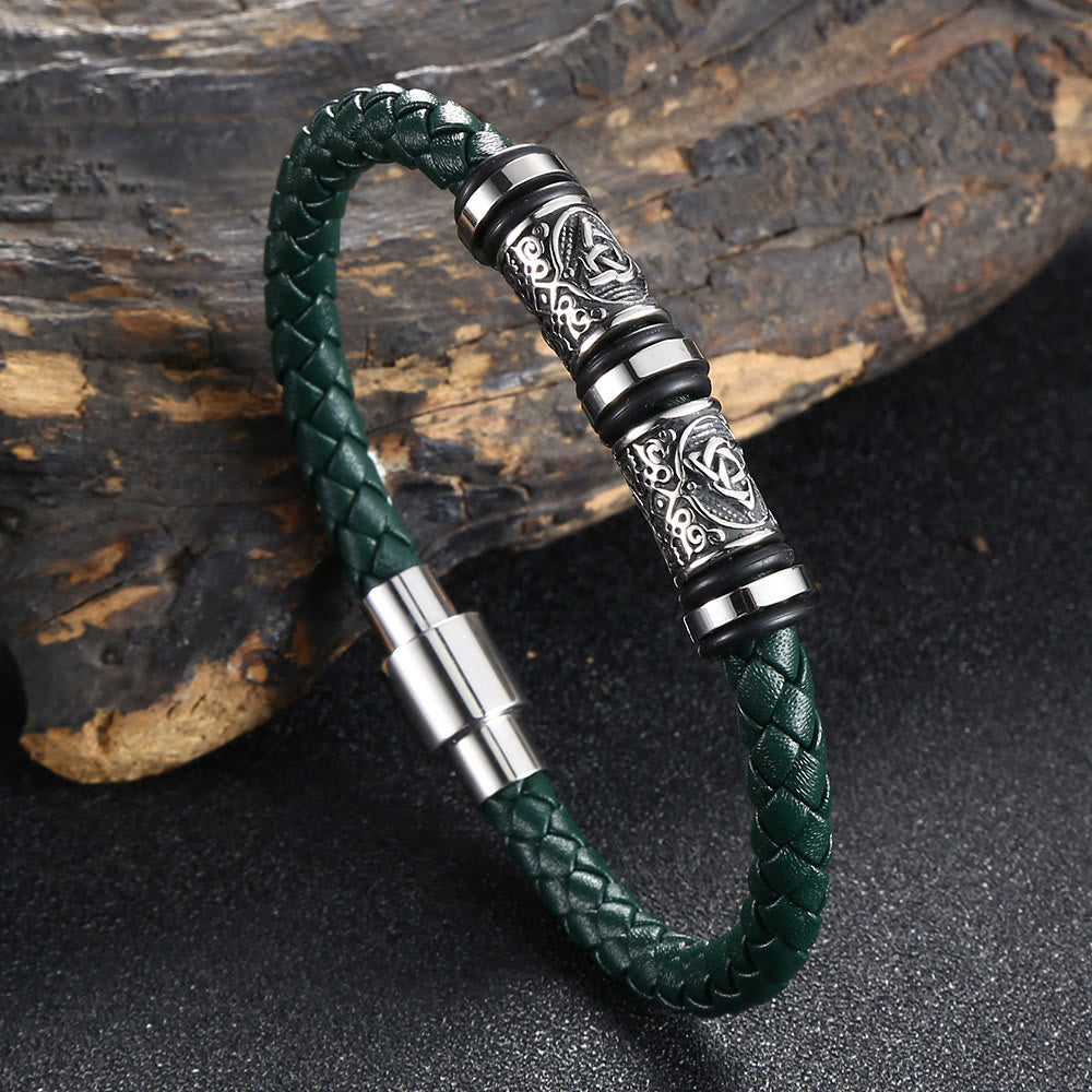 WorldNorse Vintage Celtic Knot Bead Leather Bracelet - Green - 23.5cm - image 9
