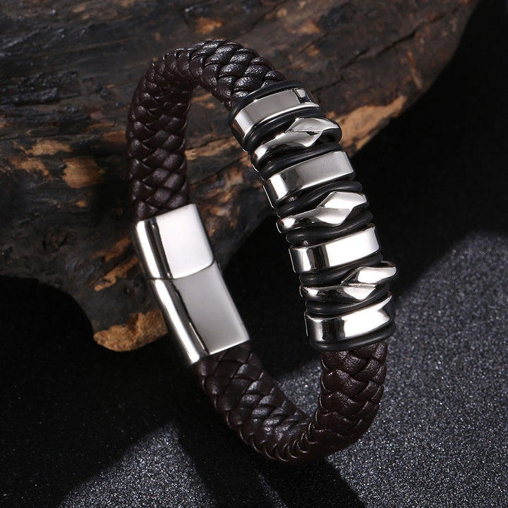 WorldNorse Punk Spiral Leather Bracelet - Brown & Silver - 23.5cm - image 11