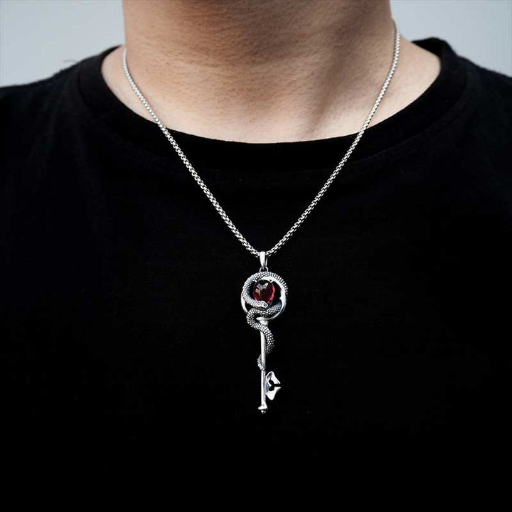 WorldNorse 925 Sterling Silver Ruby Snake Key Necklace - image 7