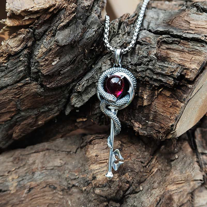 WorldNorse 925 Sterling Silver Ruby Snake Key Necklace - image 3