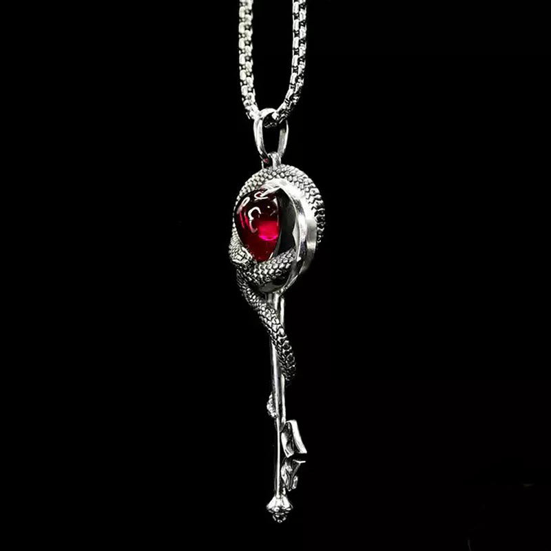 WorldNorse 925 Sterling Silver Ruby Snake Key Necklace - image 2