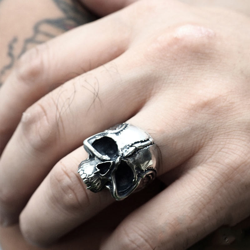 WorldNorse Handcrafted 925 Silver Snake Plate Skull Ring - image 8