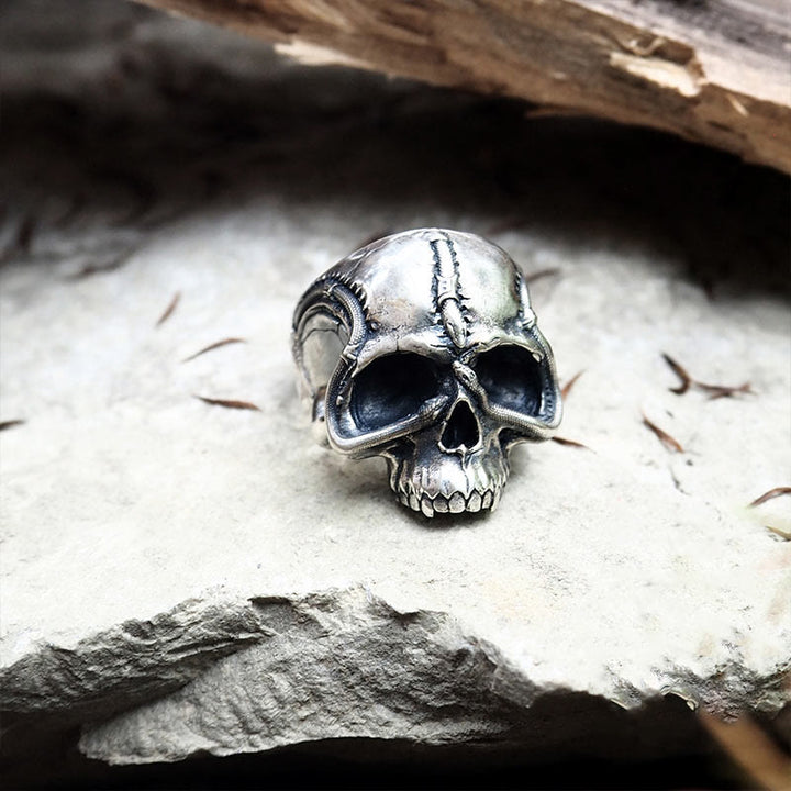 WorldNorse Handcrafted 925 Silver Snake Plate Skull Ring - image 6