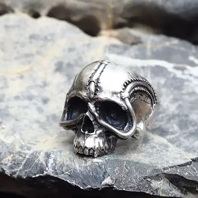 WorldNorse Handcrafted 925 Silver Snake Plate Skull Ring - image 1
