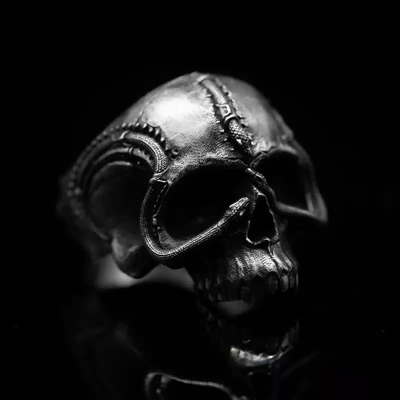 WorldNorse 925 Sterling Silver Snake Plate Skull Ring - AU Size V1/2 (US 11) - image 1