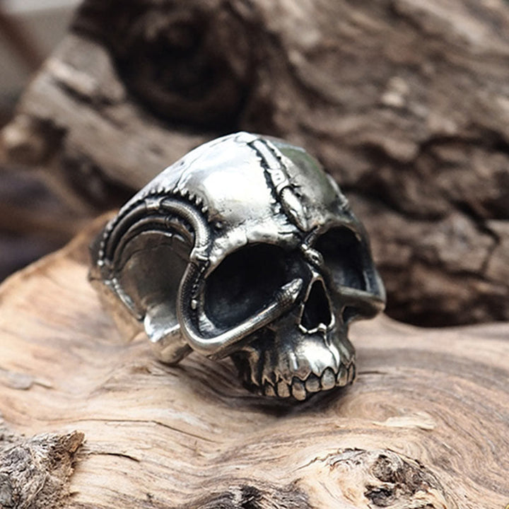 WorldNorse Handcrafted 925 Silver Snake Plate Skull Ring - image 2