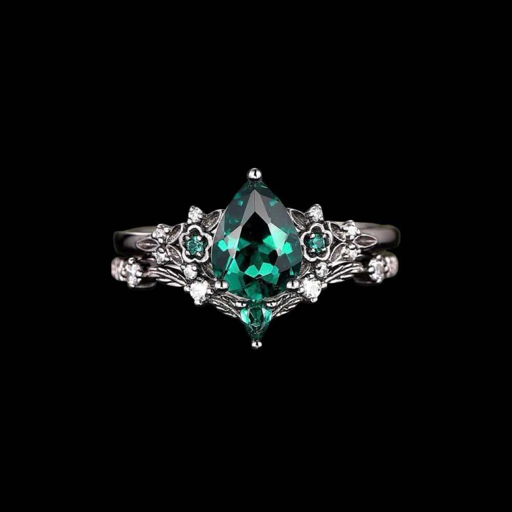 WorldNorse Nordic Floral Alexandrite Ring Set - Emerald - AU Size T1/2 (US 10) - image 12