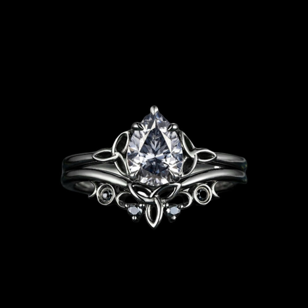 WorldNorse Vintage Celtic Knot Pear Gray Moissanite Ring Set - AU Size T1/2 (US 10) - image 1