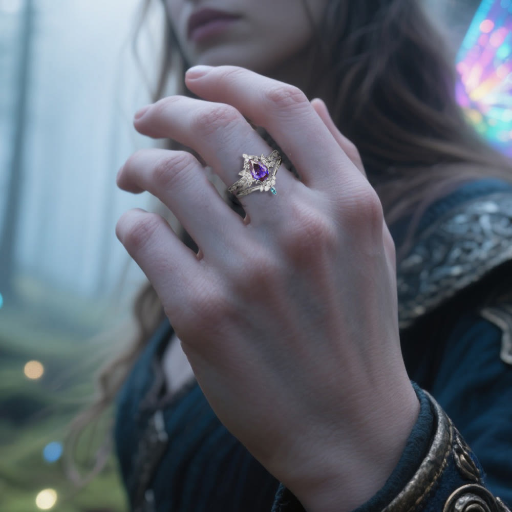 WorldNorse Moonspire Of Freyja Triple Moon Amethyst Ring - image 1