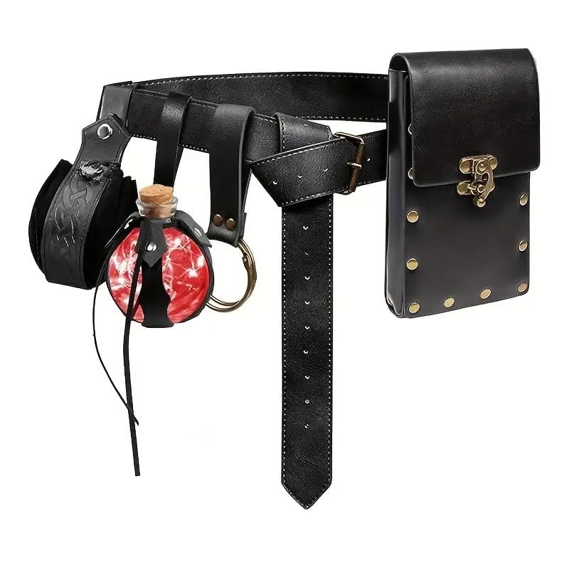 WorldNorse Medieval Belt Pouch Phone Leather Waist Bag - Belt + Bag + Accessories + Celtic Knot Bag - Black - image 5
