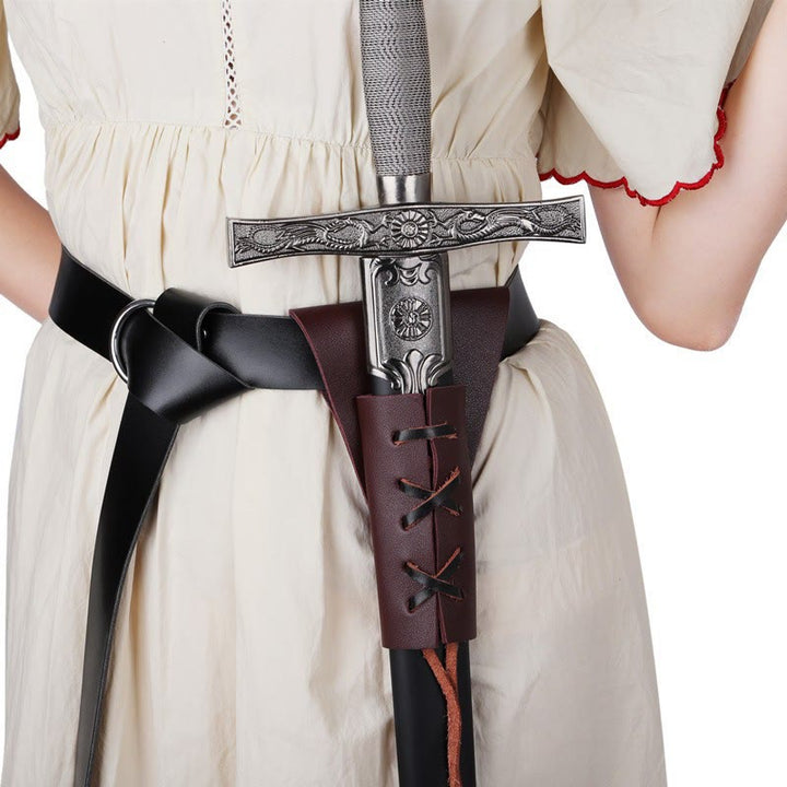 WorldNorse Medieval Viking Warrior Sword Belt Sheath - Black Belt + Brown Sword Sheath - image 6
