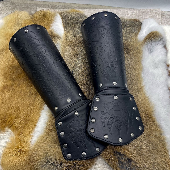 WorldNorse Viking Wolf Triquetra Leather Arm Bracers - Wolf#A - Black - image 8