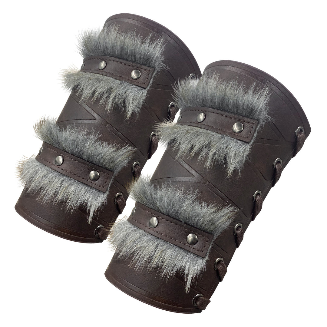 WorldNorse Medieval Knight Double Layer Raw Edge Arm Bracers - Brown - image 5
