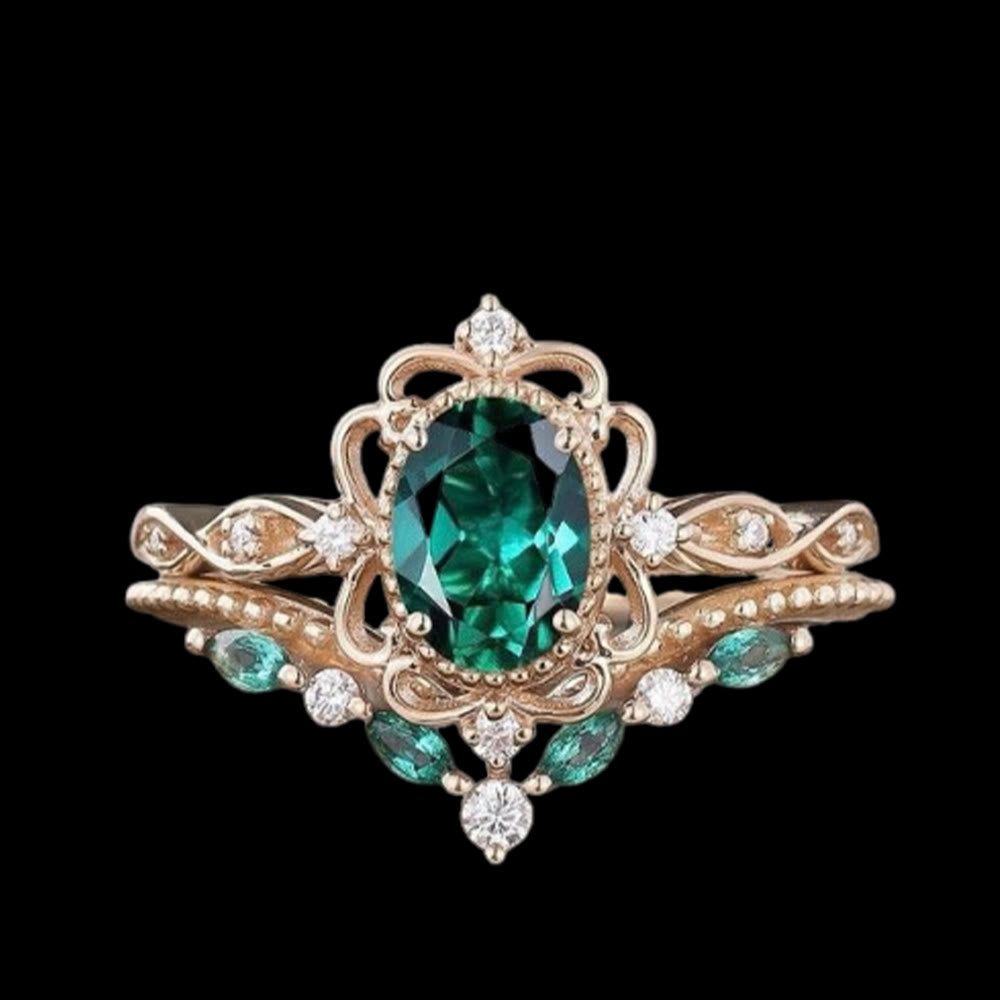 WorldNorse Elven Roots Of Yggdrasil Ring - Emerald - AU Size T1/2 (US 10) - image 0