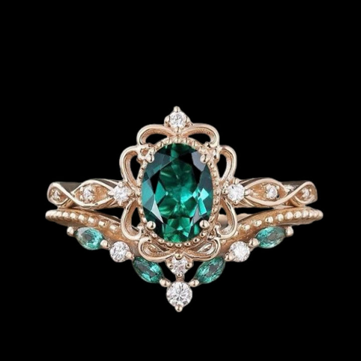 WorldNorse Elven Roots Of Yggdrasil Ring - Emerald - AU Size T1/2 (US 10) - image 0