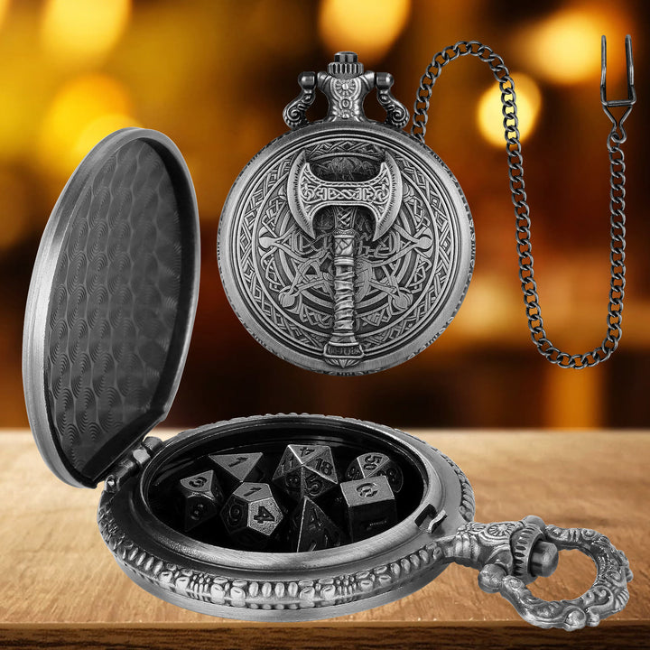 WorldNorse Viking Axe Three Dimensional Dice Waist Chain - Pocket Watch Case + Chain + Dice - Silver - image 6