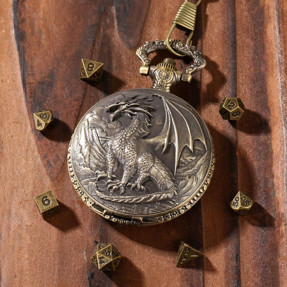 WorldNorse Norse Dragon Seven Dice Waist Chain - Pocket Watch Case + Chain + Dice - Gold - image 1