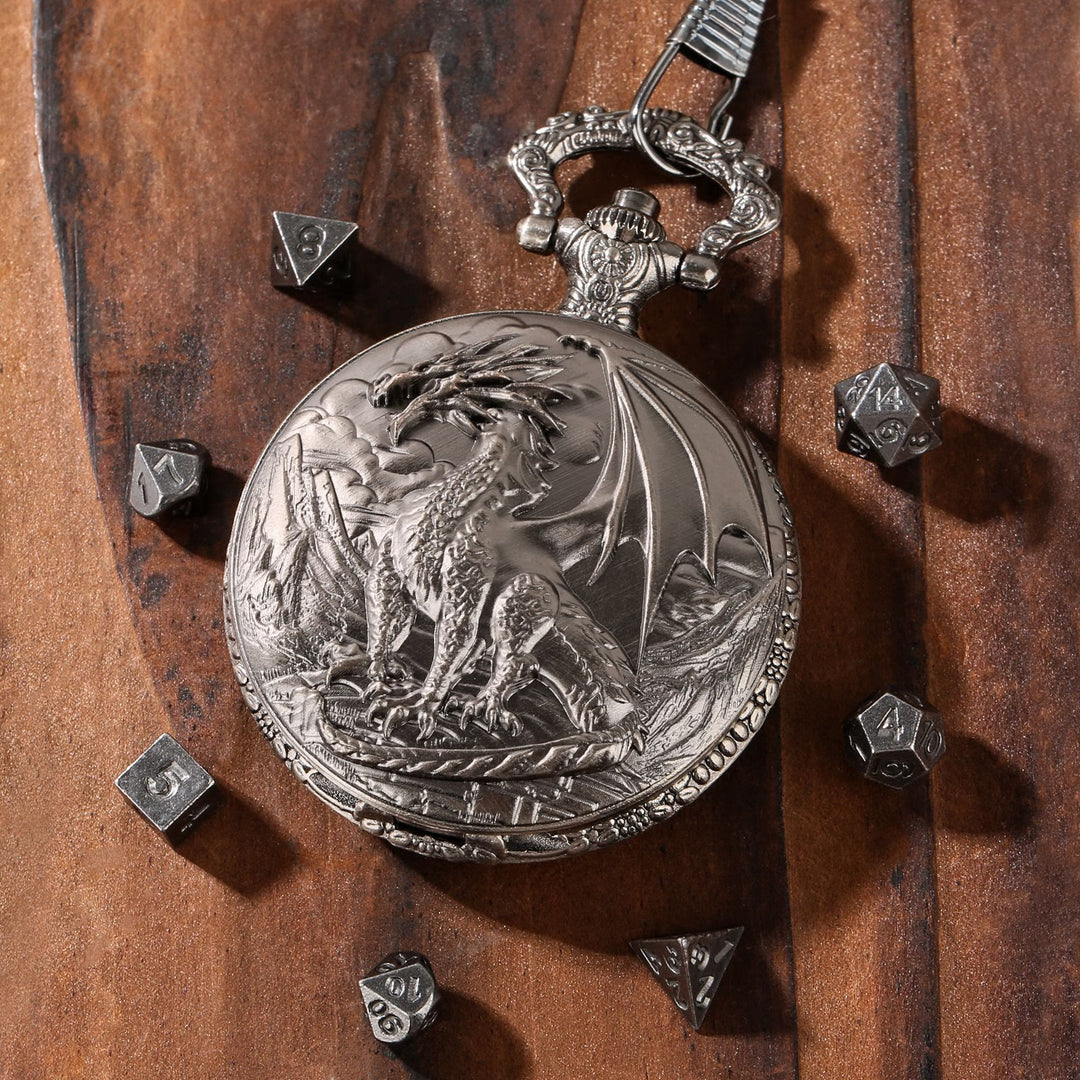WorldNorse Norse Dragon Seven Dice Waist Chain - Pocket Watch Case + Chain + Dice - Silver - image 7