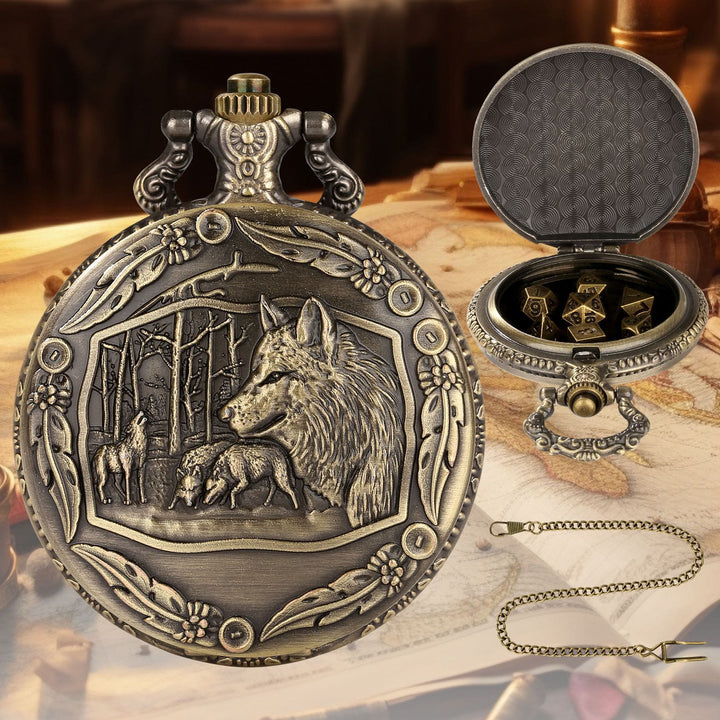WorldNorse Embossed Wolves Dice Case Set Waist Chain - image 1