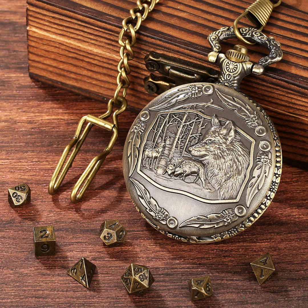 WorldNorse Embossed Wolves Dice Case Set Waist Chain - image 2