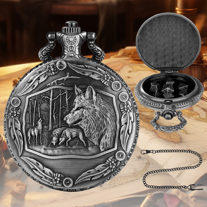 WorldNorse Embossed Wolves Dice Case Set Waist Chain - image 6