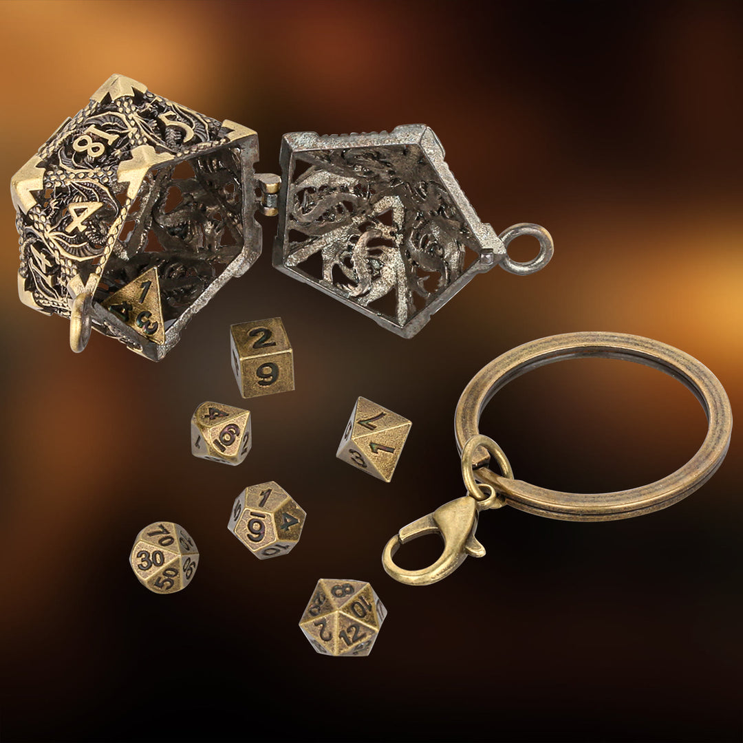 WorldNorse Twenty Sides Hollow Dice Necklace / Waist Chain / Keychain - Keychain - Gold - image 10