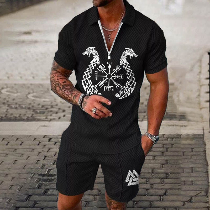 WorldNorse Norse Dragon Valknut Polo Shirt & Shorts Co-Ord Set