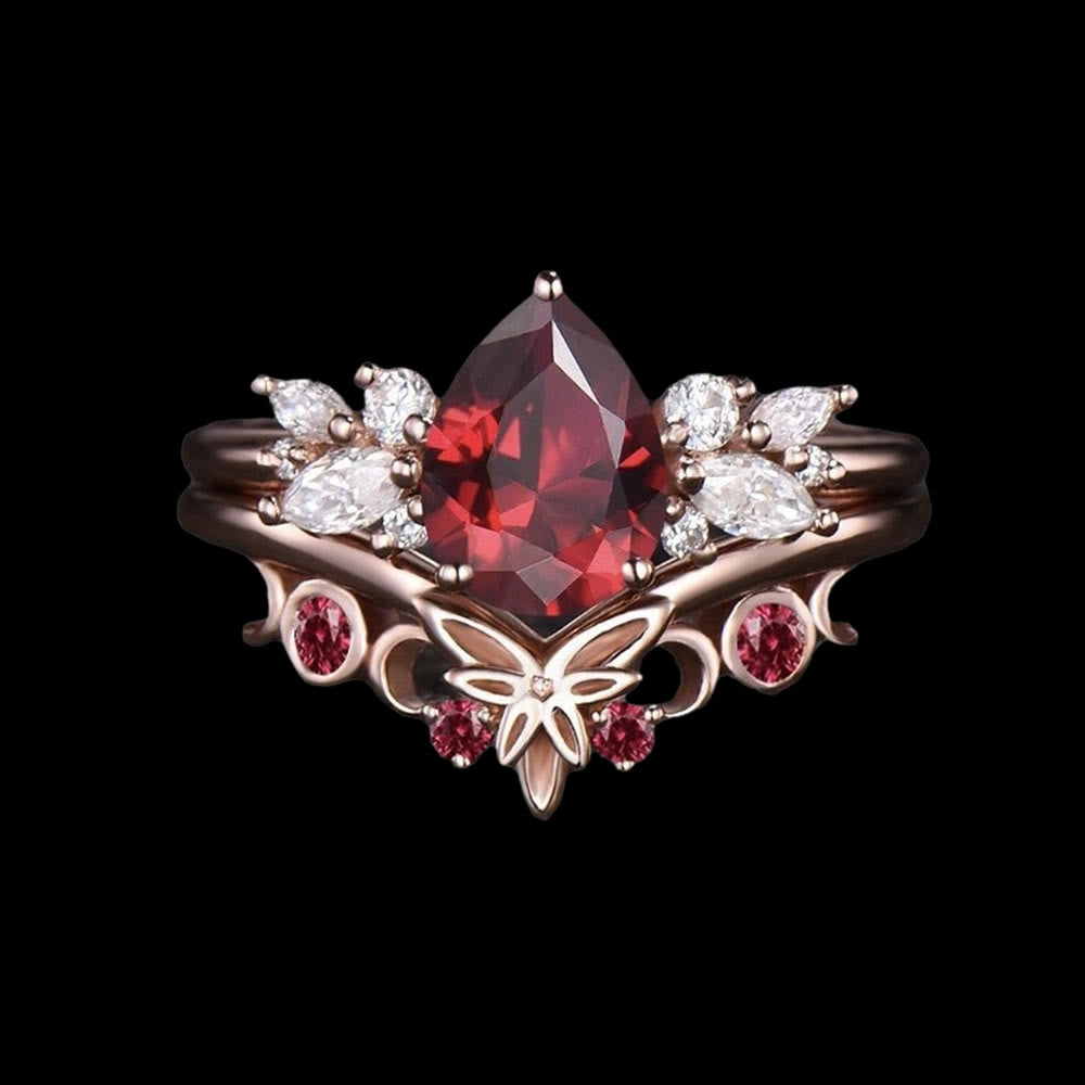 WorldNorse Queen Butterfly Crown Garnet Ring - AU Size T1/2 (US 10) - image 1