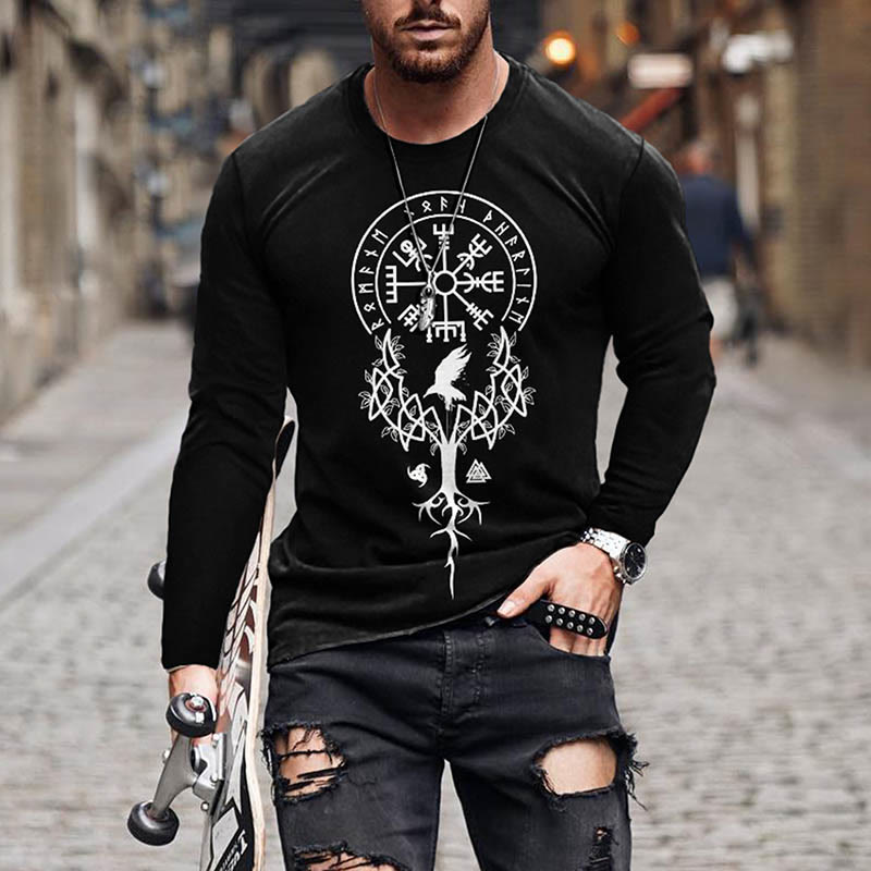 WorldNorse Tree Of Life Vegvisir Raven Long T-shirt - White - US/UK/AU50，EU60 (5XL) - image 1