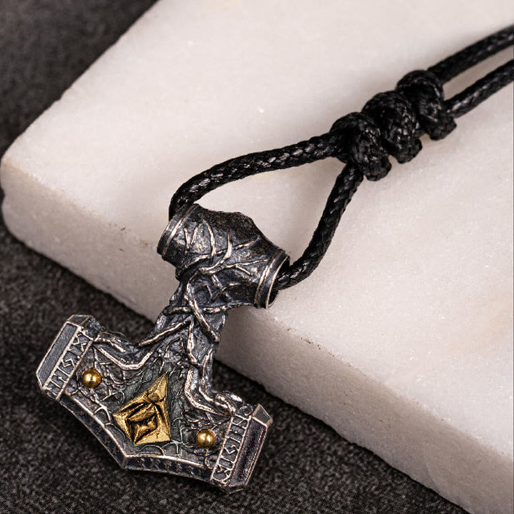 WorldNorse Handcrafted 925 Silver Mjolnir Stonehenge Necklace - With Wax Rope - image 1